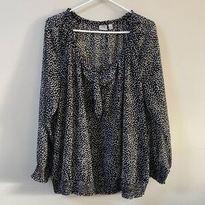 Esprit Women's Black & White Polka dot peasant blouse Size XL